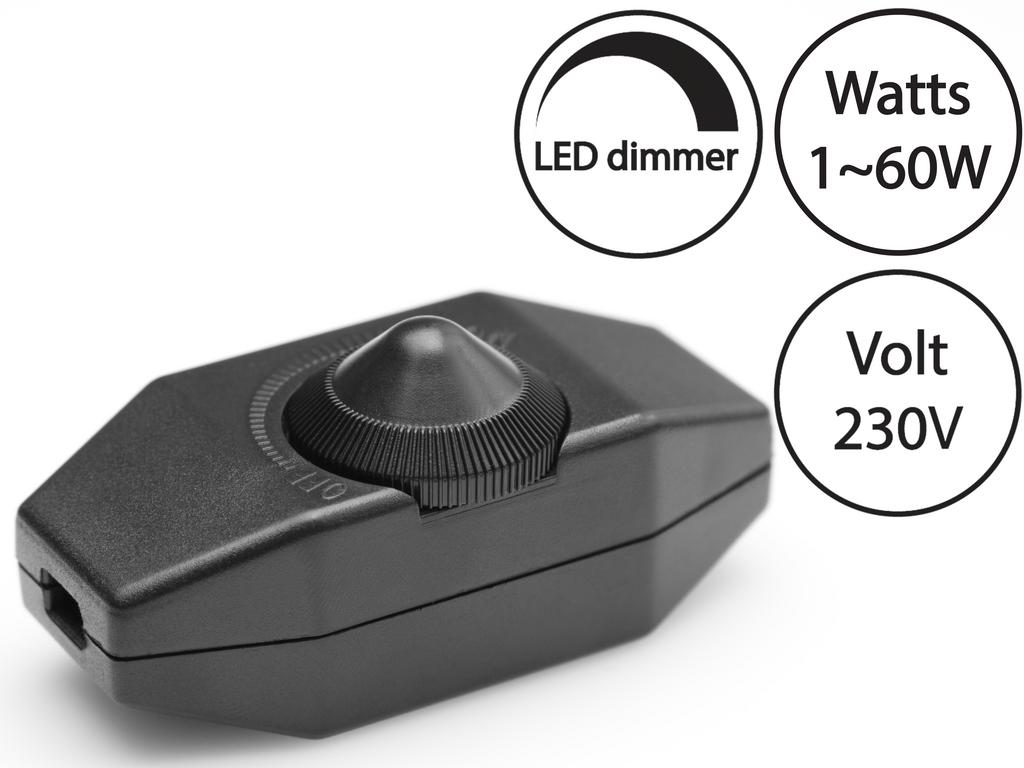 2 Stück LED Dimmer Schnurdimmer - Stufenlos 1-60 Watt Dimmbar