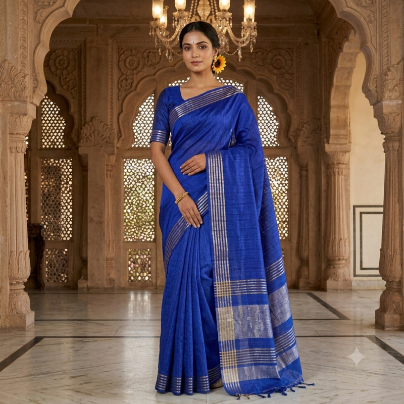 Women's Designer Gheecha Silk Saree with Unstitched Blouse Piece