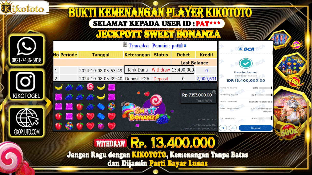 MENANG BESAR DI SLOT ONLINE SWEET BONANZA SEBESAR Rp 13,400,000 LANGSUNG DAN TANPA BASA BASI DI BAYAR KOITOTO !!!