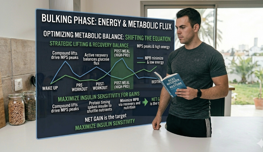 Energy level graph showing low energy bulking phase patterns and fatigue reasons during muscle gain period