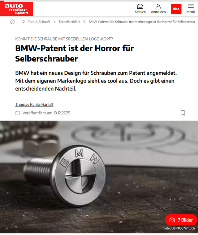 Patentierte BMW-Schraube