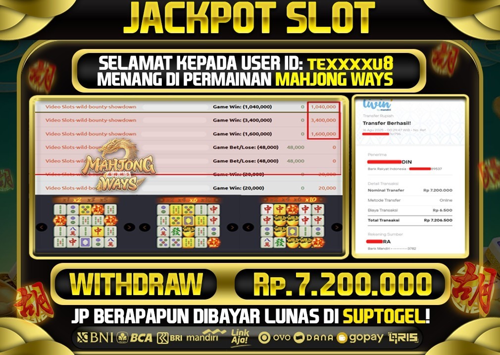  BUKTI KEMENANGAN 15 AGUSTUS 2025 MENANG DI PERMAINAN MAHJONG WAYS TOTAL WD 7,2 JUTA
