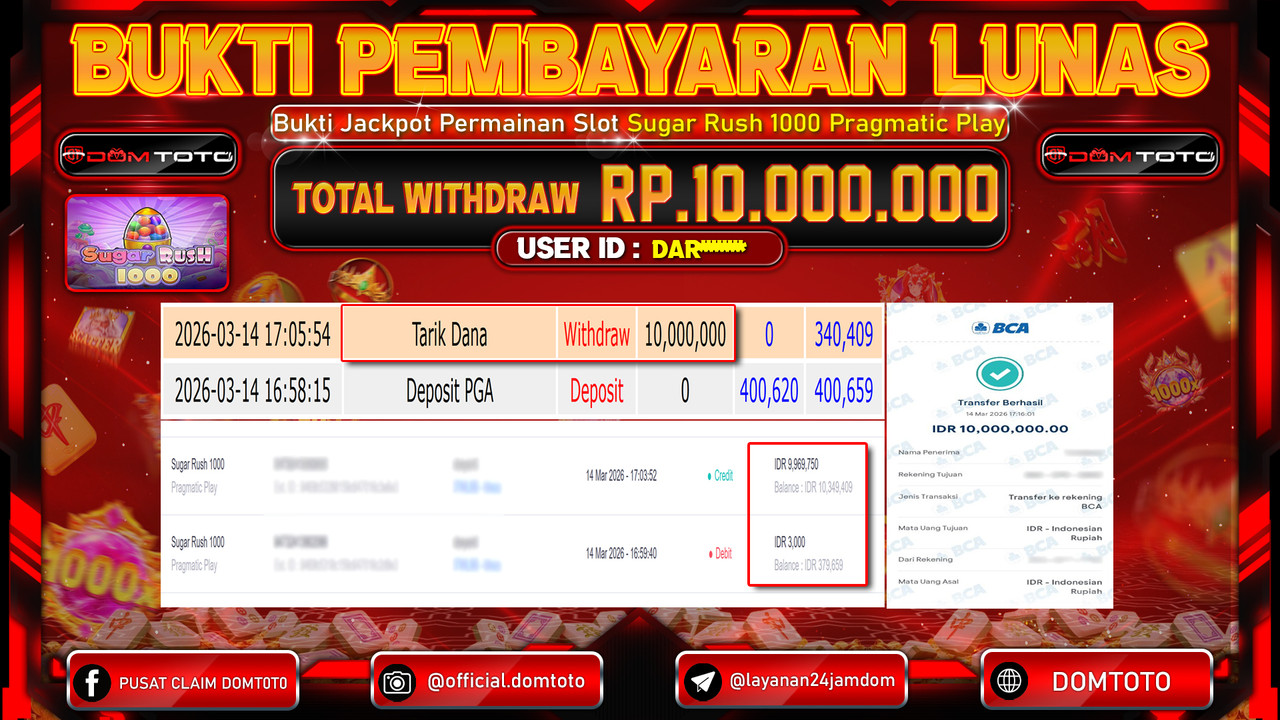JACKPOT SLOT Sugar Rush 1000 Pragmatic Play 14 MARET 2026