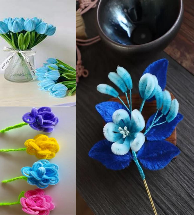  Chelines Gamuzados Tono Azul Oscuro Ultramar para Decoración de