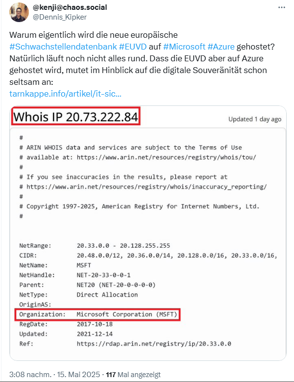 EU-Schwachstellendatenbank auf Azure gehostet
