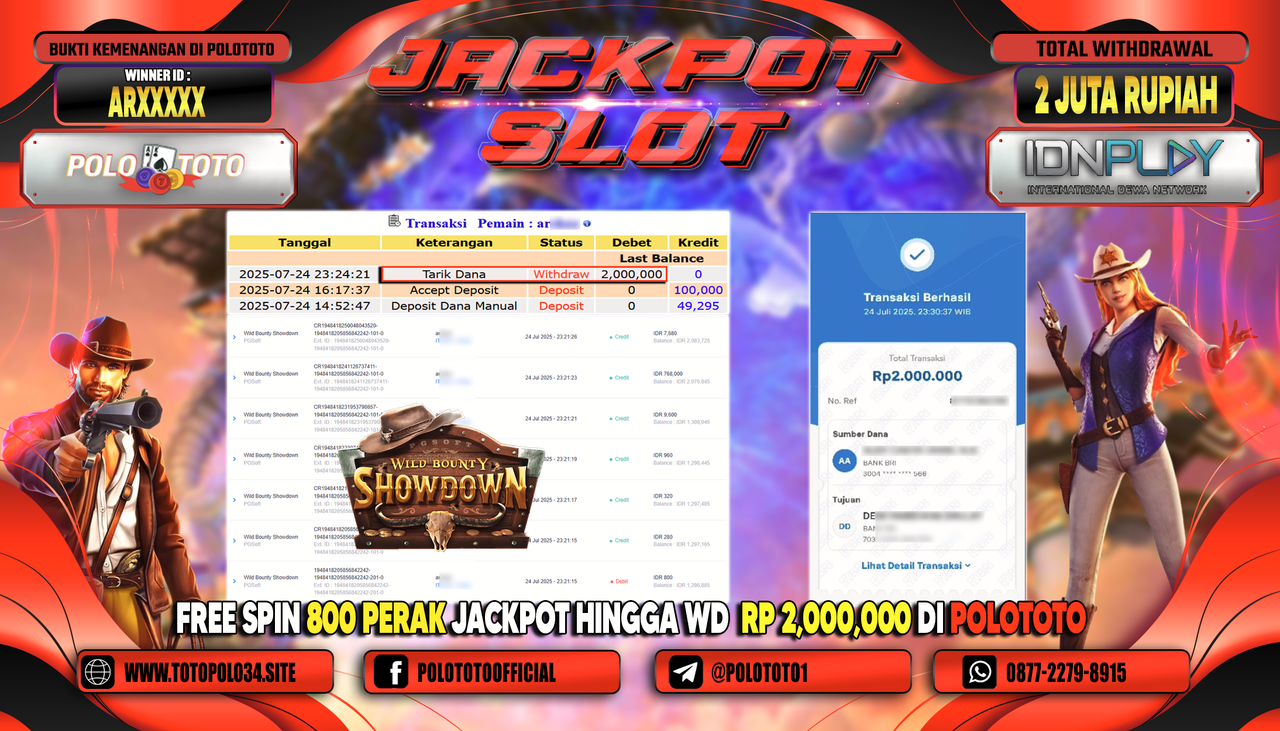 POLOTOTO JACKPOT SLOT WILD BOUNTY SHOWDOWN Rp.2.000.000,- LUNAS