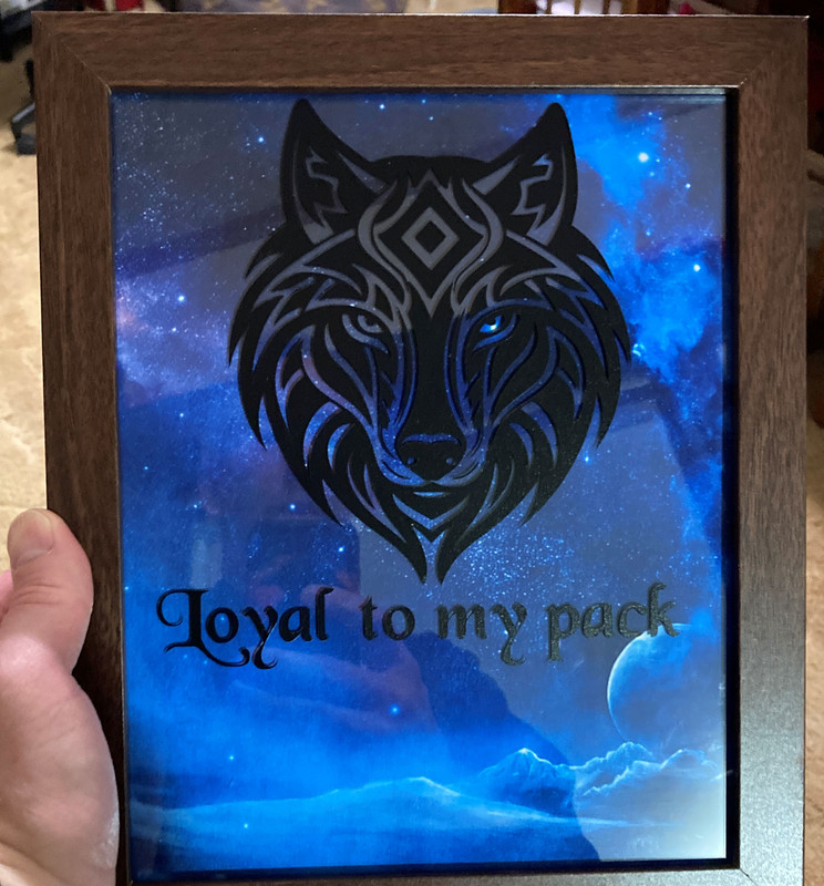 handcrafted tribal wolf picture and frame