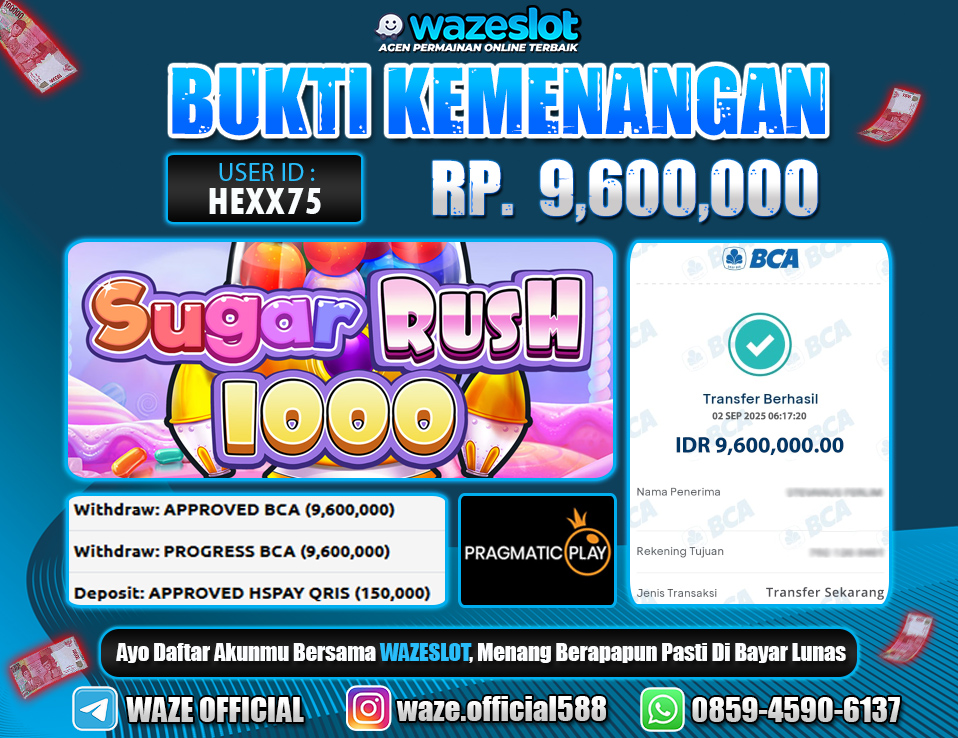BUKTI KEMENANGAN 02 SEPTEMBER 2025 GAME SUGAR RUSH 1000 ( PRAGMATIC PLAY ) 