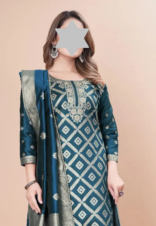 Designer Art Silk Unstitched Suit Material Beautiful Party wear Woven banarasi suit material For Women Kurta Set With Dupatta for Ladies Color 4 (R119)