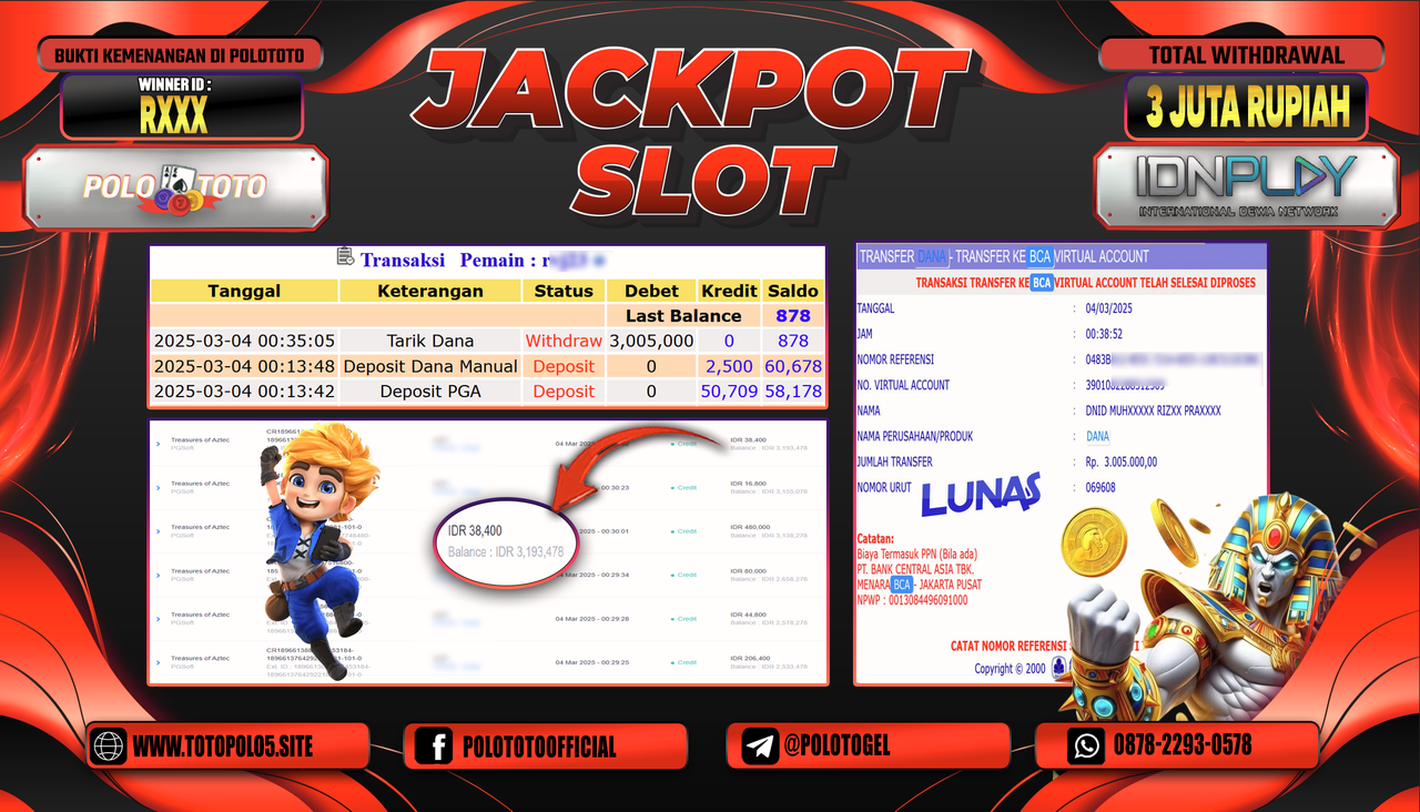 POLOTOTO JACKPOT SLOT TREASURES OF AZTEC Rp.3.005.000,-