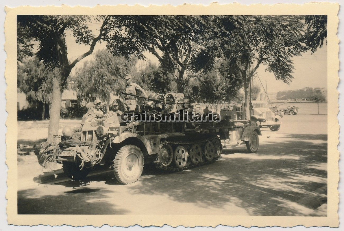 Orig. Foto SdKfz 10-5 Halbkette m. Anhänger 2 cm Flak Insel KOS Griechenland Lkw