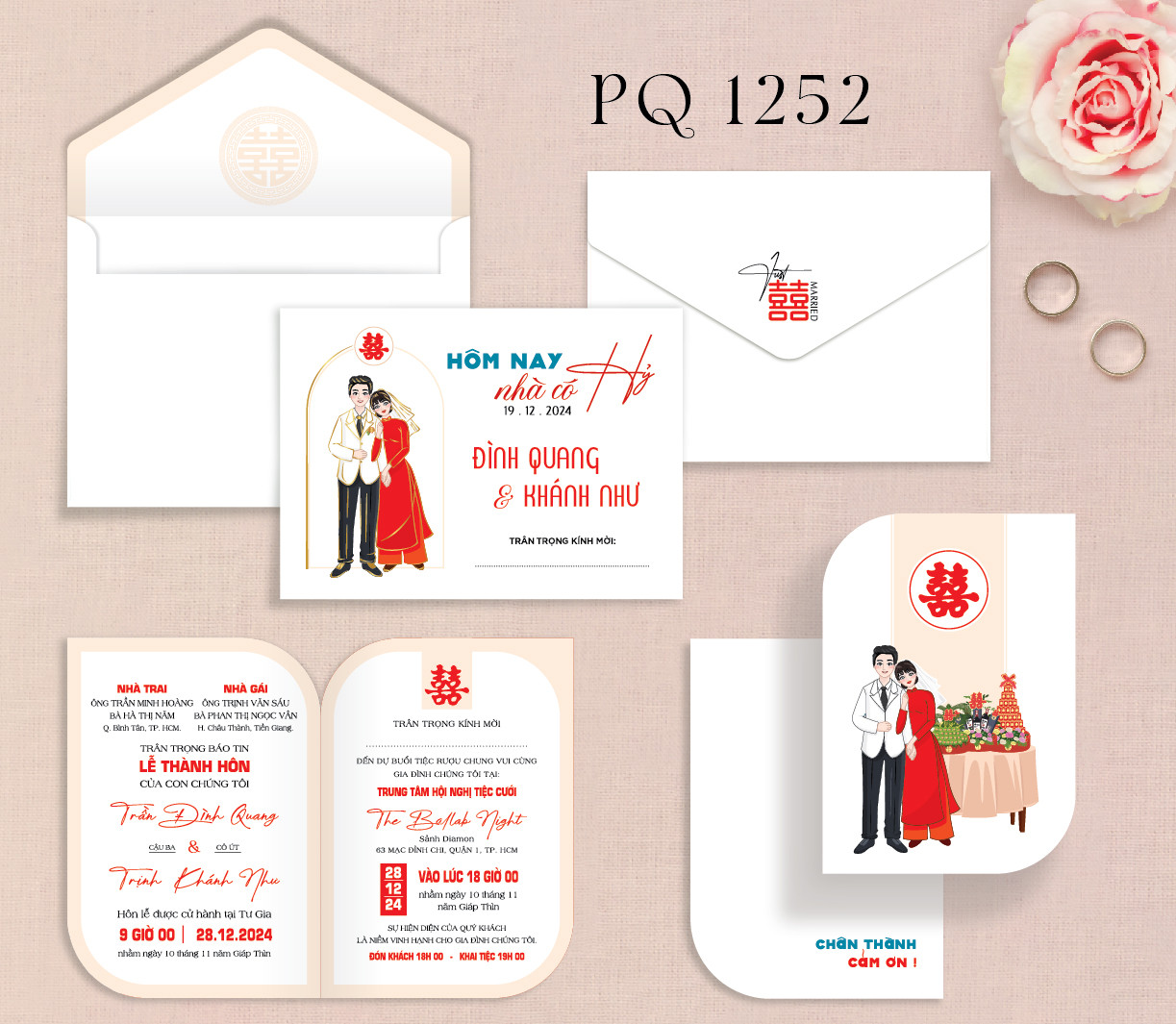 Thiệp chibi chữ hỷ tone trắng đỏ (1252)