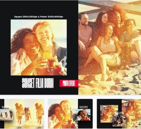 Sunset Film Burn Square And Poster Photo Effect - N7K884N