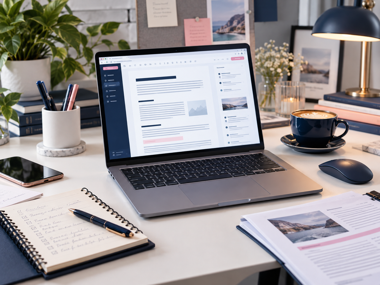 Professional content writing workspace