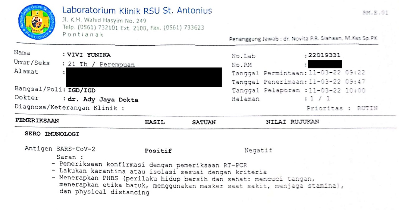 hasil swab antigen 11 maret 2022