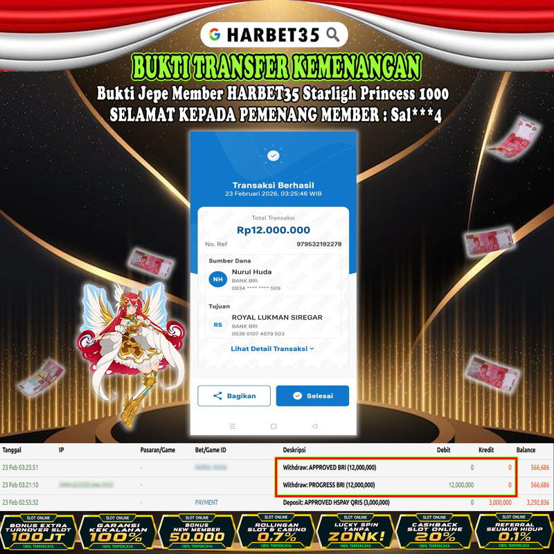 HARBET35 JEPE! Starligh Princess 1000 Rp 12.000.000,- LUNAS!