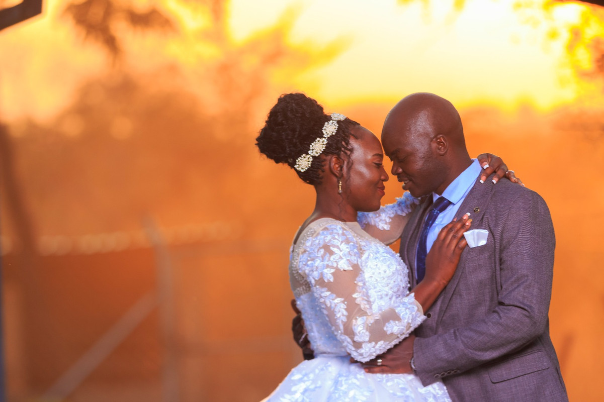 Bride and groom romantic moment