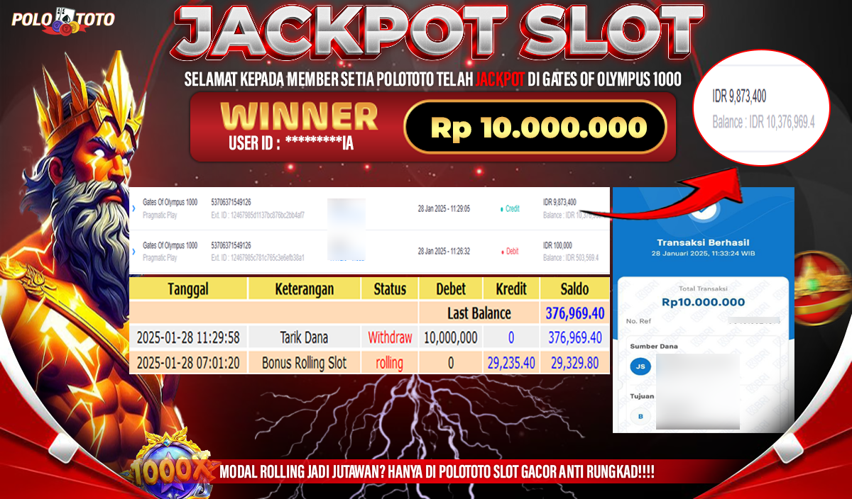 POLOTOTO JACKPOT SLOT GATES OF OLYMPUS 1000 Rp.10,000.000,-