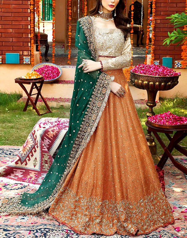 Luxury Handwork Heavy Embroidered Net Bridal Maxi Dress 2026