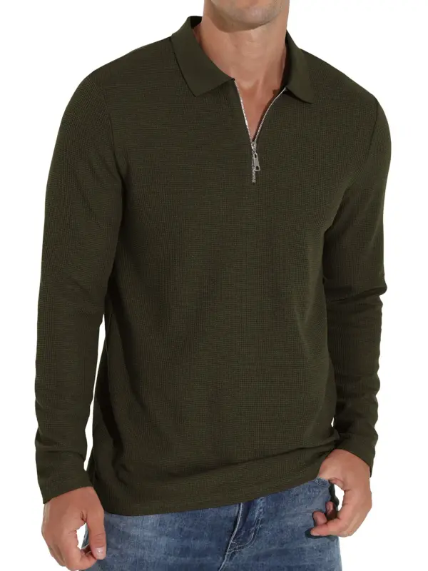 GIRUNS Men s Waffle Knit Long Sleeve Casual Quarter Zip Polo Shirts 78b48b23 ccef 4d83 97e5 a7b1268b