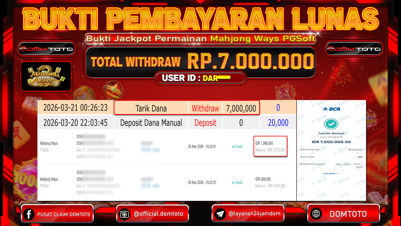 JACKPOT SLOT Mahjong Ways PGSoft 21 MARET 2026