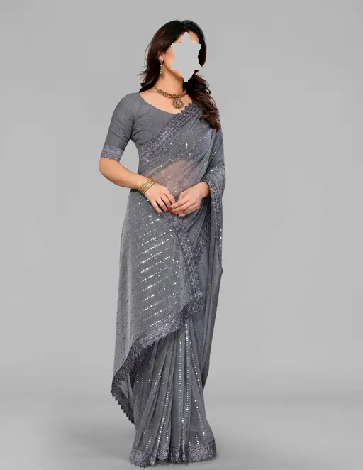 SHIMMER SAREE WITH MIRROR WORK AND CHEMICAL LACE AND DIMOND HAND WORK_COLOR5(R104)