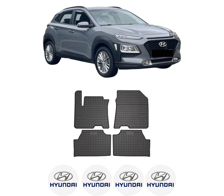 Set covorase presuri HYUNDAI KONA (OS, OSE, OSI) din 2017-2023, auto, din cauciuc thermoplastic, 4 Stickere auto cu HYUNDAI