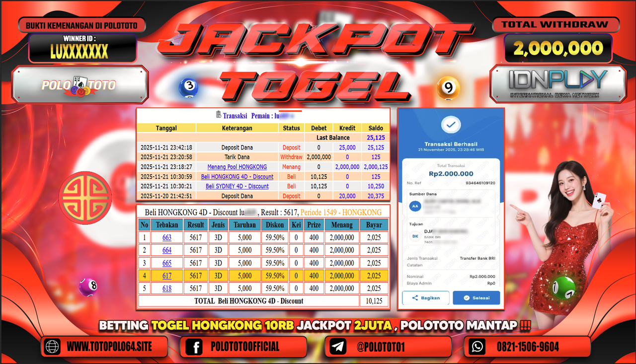 POLOTOTO JACKPOT TOGEL MENANG HONGKONG LOTTO Rp.2.000.000,- LUNAS