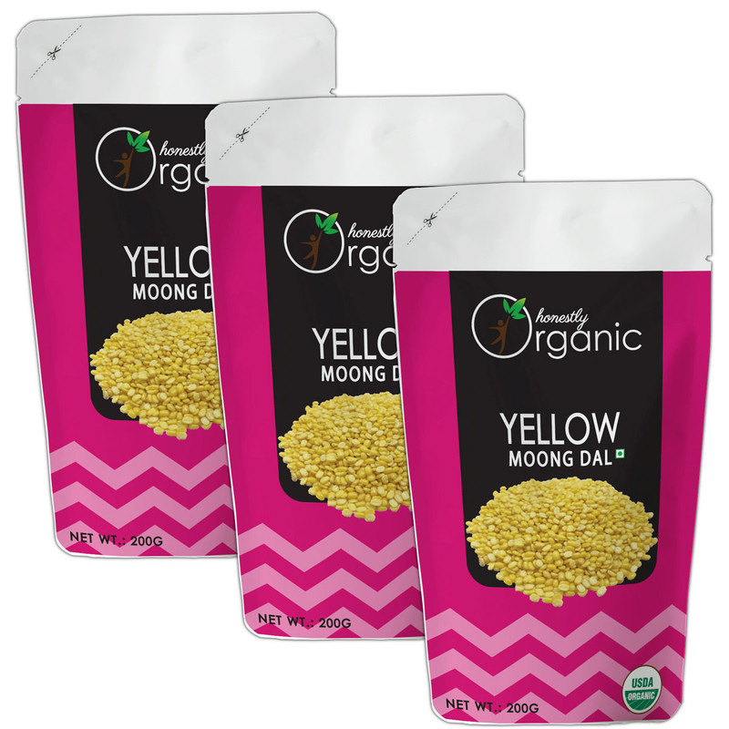 Honestly Organic Yellow Moong Dal   200g  pack of 3 Sachet of 200 GM