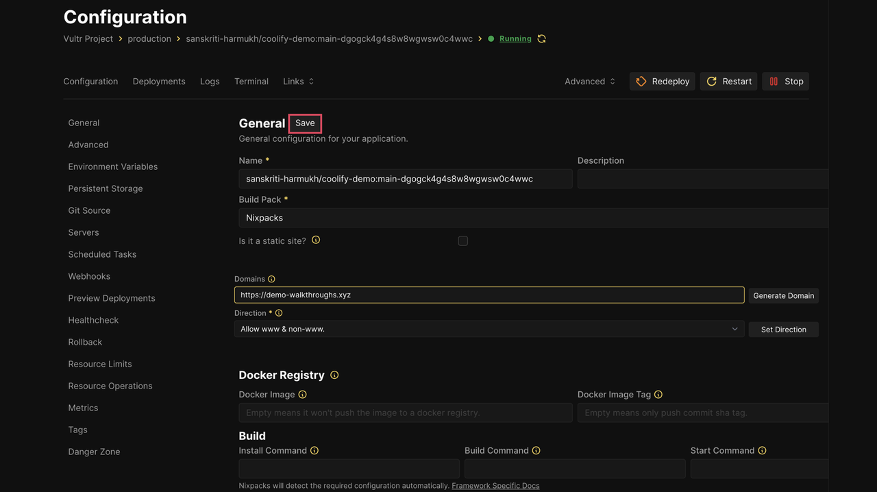 Save Domain Configuration
