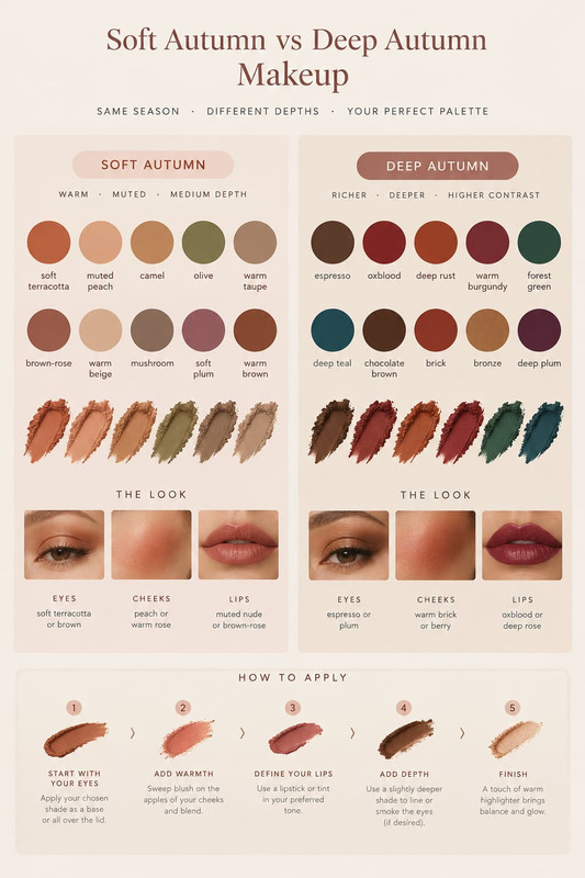 soft autumn vs. deep autumn colors, autumn makeup look 