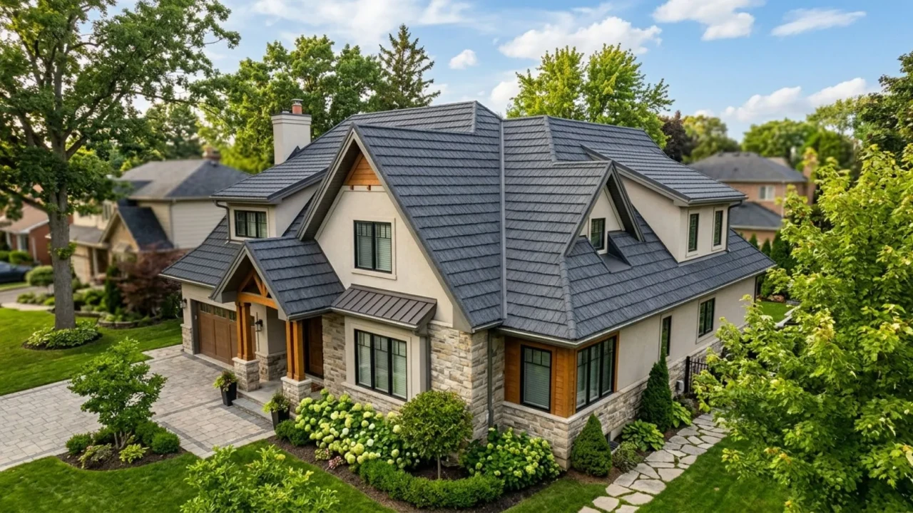 Stone coated steel metal roofing installed on residential home