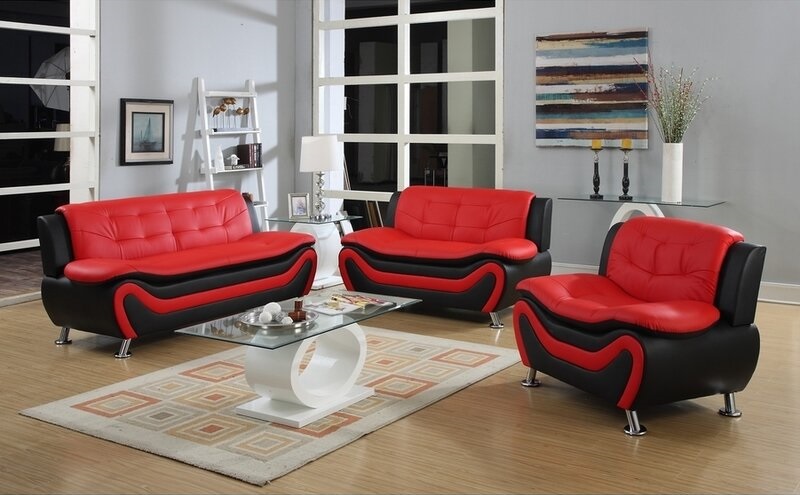 Sale Red Black 3pc Sofa Set Ebay