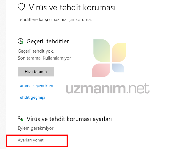 Windows Defender geçici olarak kapatma - ayarları yönet