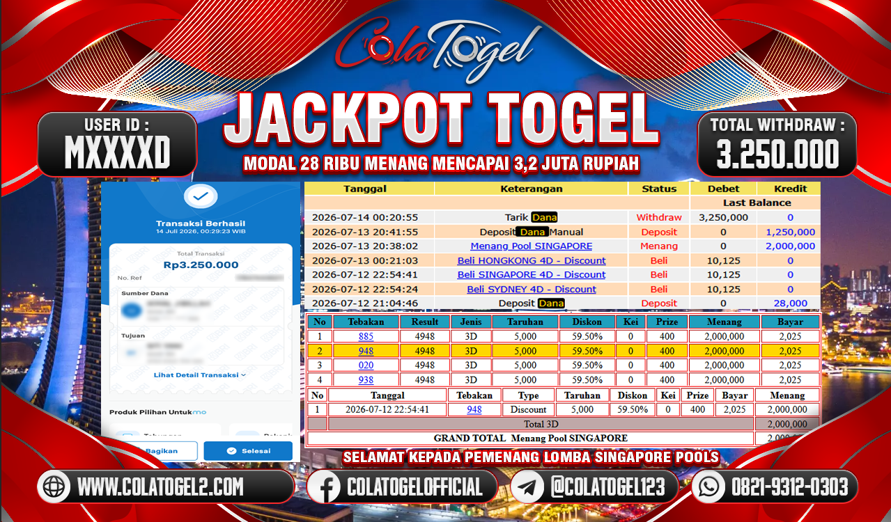 JACKPOT SINGAPORE POOLS!!