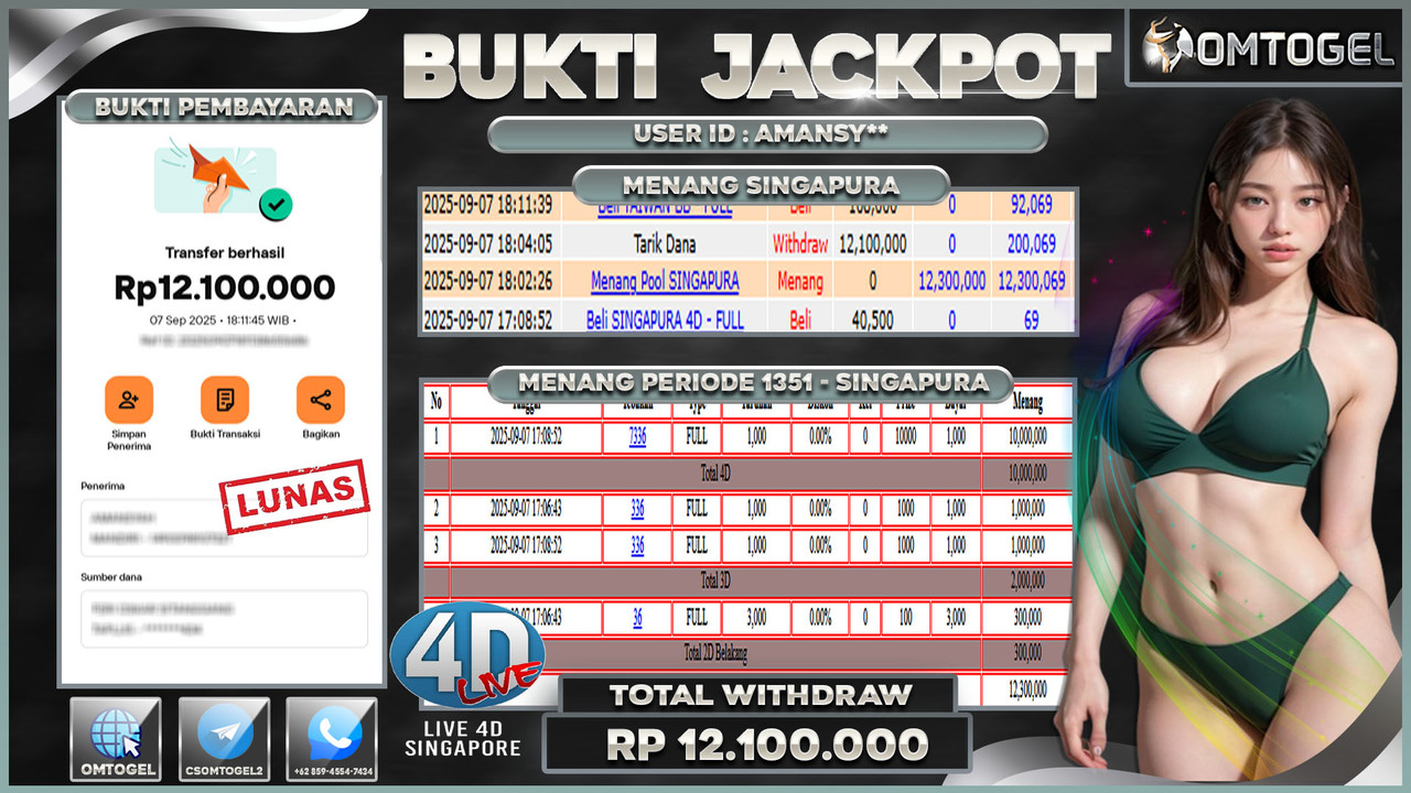 OMTOGEL JACKPOT SINGAPURA 4D 3D 2D 12 JUTA DI BAYAR LUNAS ,-