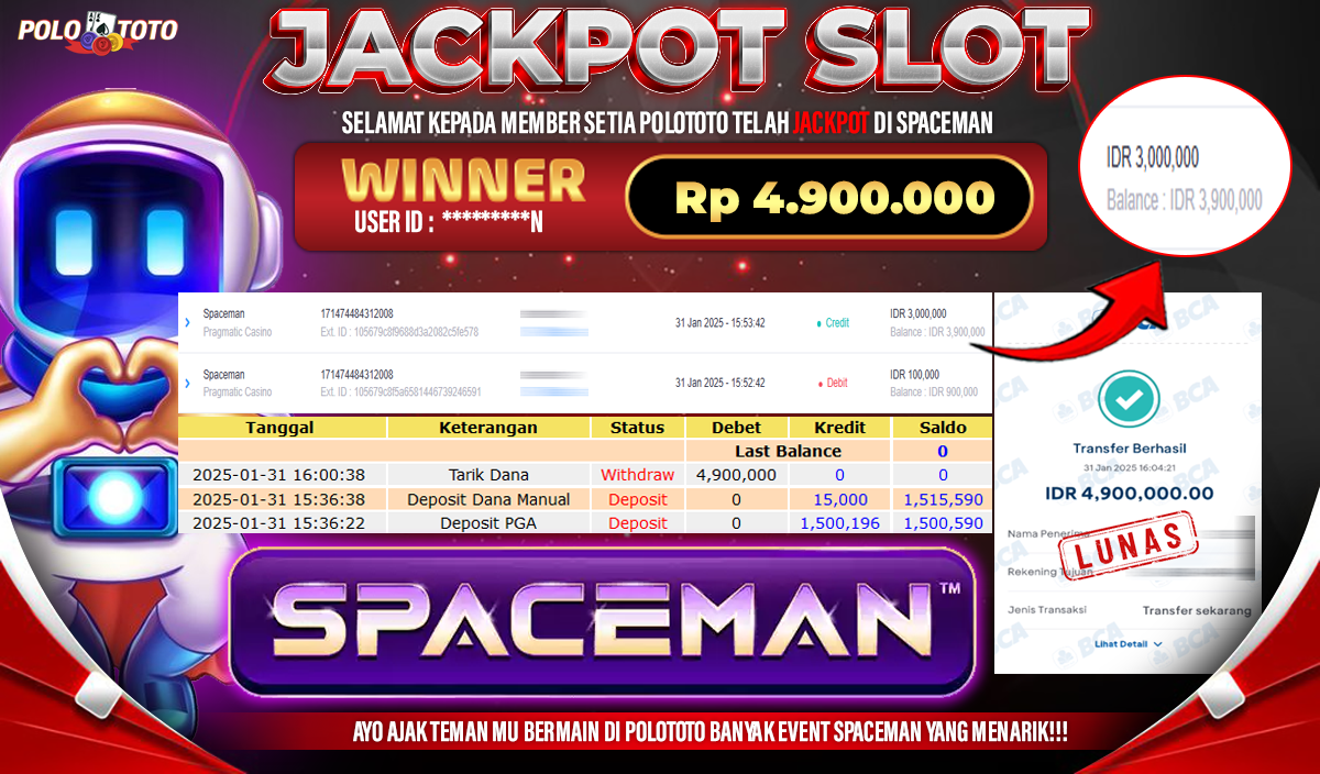 POLOTOTO JACKPOT SLOT SPACEMAN Rp.4,900.000,-