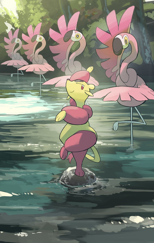 flamigo-and-mienfoo-pokemon-drawn-by-yam