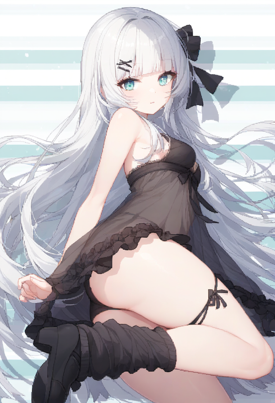 1girl, striped background, aqua eyes, long hair, hime cut, white hair, short ban s-3242573697