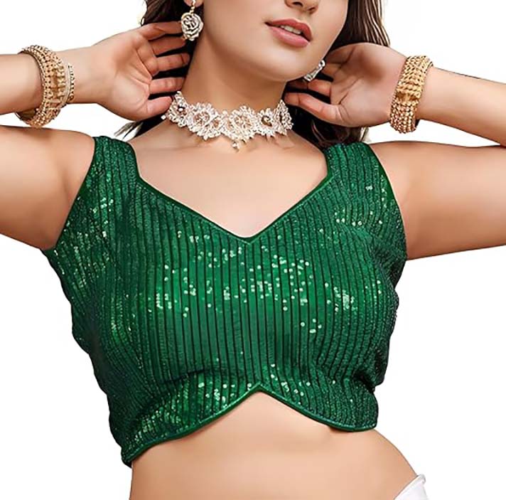 Women Georgette Blouse Sequin Work Full Sticth Sari Blouse Traditional Partywear - Picture 13 of 34