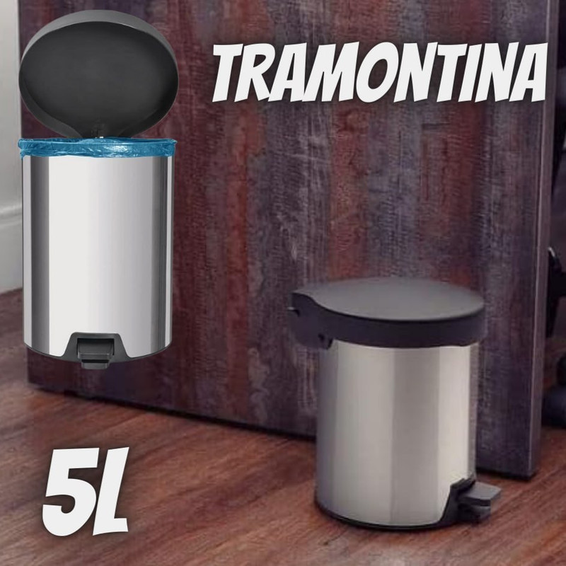 Lixeira com Pedal New Tramontina em aço inox com acabamento polido 5 L