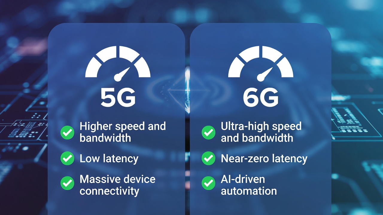 Comparison chart showing speed and capability differences between 5G and 6G technology