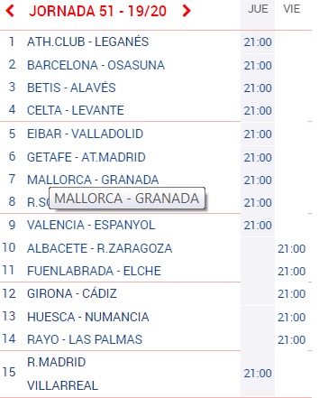 JUEGO QUINIELA ZM 19/20: JORNADA 37: (16 y 17 Julio) Q