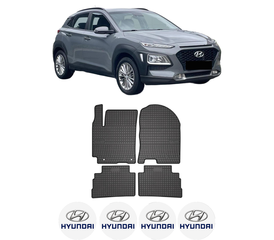 Set covorase presuri HYUNDAI KONA (OS, OSE, OSI) din 2017-2023, auto, din cauciuc thermoplastic, 4 Stickere auto cu HYUNDAI