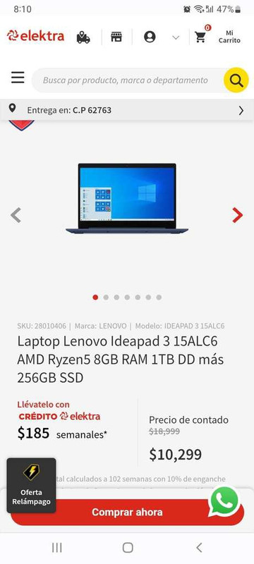 Elektra: Laptop con ryzen5 a 10,300 pesos mexicanos en la pagina de elektra 
