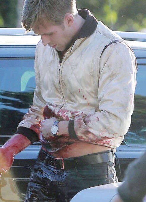 Ryan Gosling in movie Drive with a gut injury