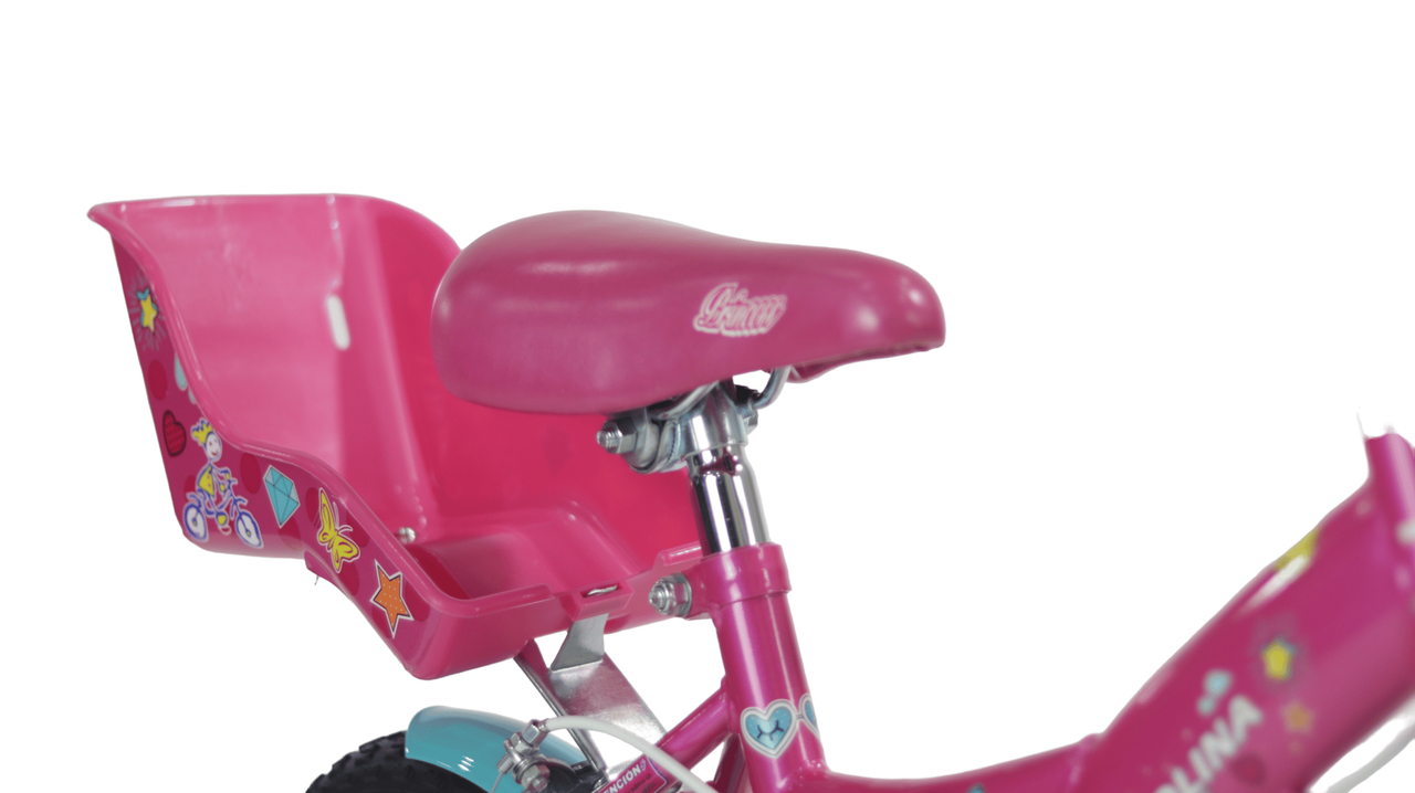 Bicicleta infantil Carolina Princess Aro 12 color rosado con ruedas de entrenamiento.