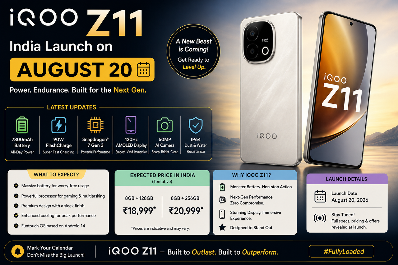 iQOO Z11 India Launch on August 20: Design, Expected Features and Latest Updates
