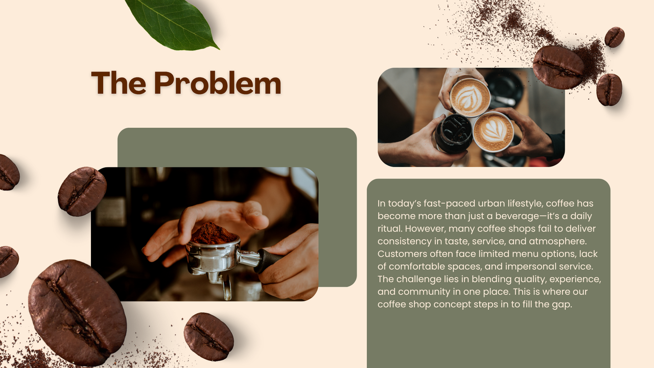 Brown White and Green Modern Coffee Pitch Deck Presentation