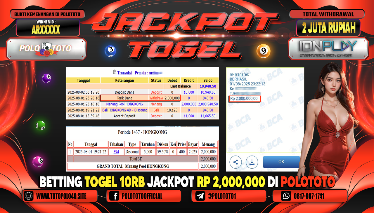 POLOTOTO JACKPOT TOGEL HONGKONG LOTTO Rp.2.000.000,- LUNAS